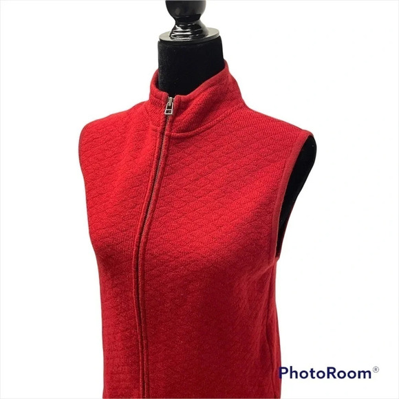 Woolrich Ruby Red Wool Vest Sleeveless Cardigan Full Zip Up women’s Medium - Picture 1 of 13